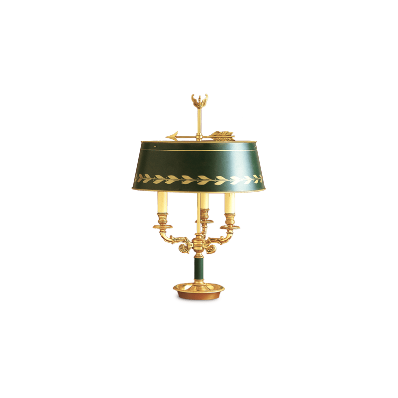 Lucien Gau Empire style lamp Bouillotte with three lights and lampshade 15033