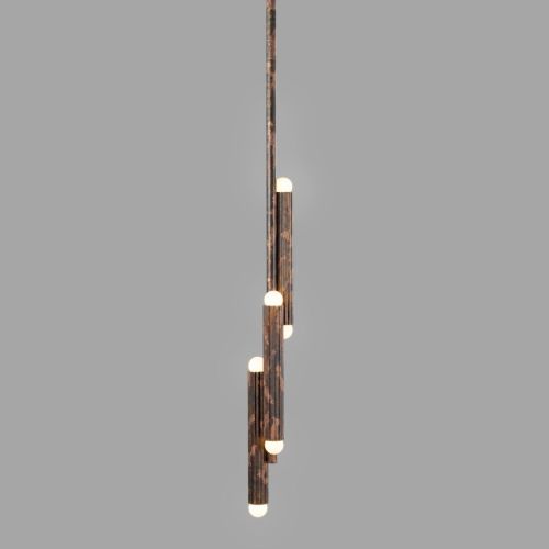 Vesta Pendant – Suspension – Schwung – Laiton massif – 6 LED E14 – H 102 à 192 cm