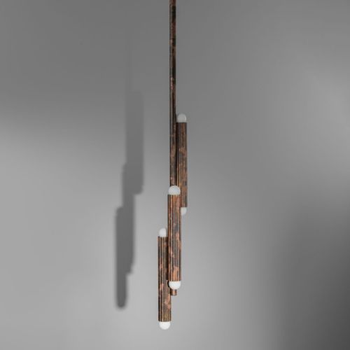 Vesta Pendant – Suspension – Schwung – Laiton massif – 6 LED E14 – H 102 à 192 cm