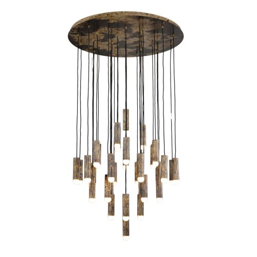 Vesta Cluster 32 – Lustre suspension – Schwung – Laiton massif – LED E14 – Ø 90 cm