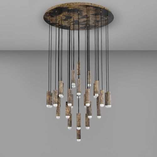 Vesta Cluster 32 – Lustre suspension – Schwung – Laiton massif – LED E14 – Ø 90 cm