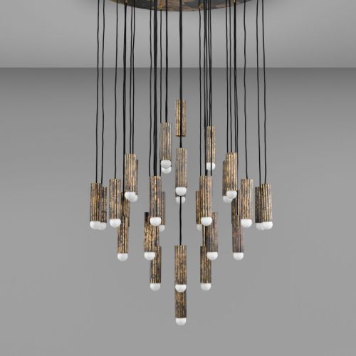 Vesta Cluster 32 – Lustre suspension – Schwung – Laiton massif – LED E14 – Ø 90 cm
