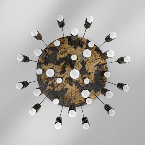 Vesta Cluster 32 – Lustre suspension – Schwung – Laiton massif – LED E14 – Ø 90 cm