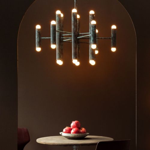 Vesta Round 24 – Kronleuchter / Pendelleuchte – Schwung – Massives Messing – 24 E14 LEDs – Ø 80 cm 2