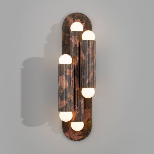 Vesta Triple 2 – Wand- / Deckenleuchte – Schwung – Massives Messing – 6 E14 LEDs – H 46 cm