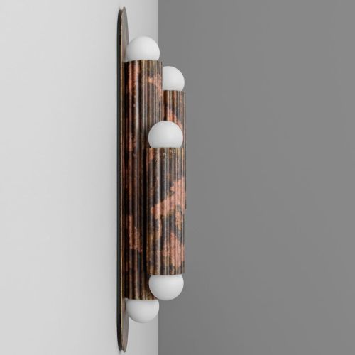 Vesta Triple 2 – Wand- / Deckenleuchte – Schwung – Massives Messing – 6 E14 LEDs – H 46 cm