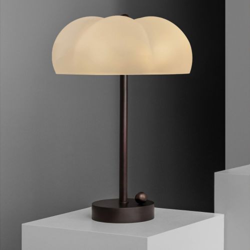 Hana MD – Lampe de table – Schwung – Verre borosilicate sablé et laiton – LED E14 – H 48,5 cm